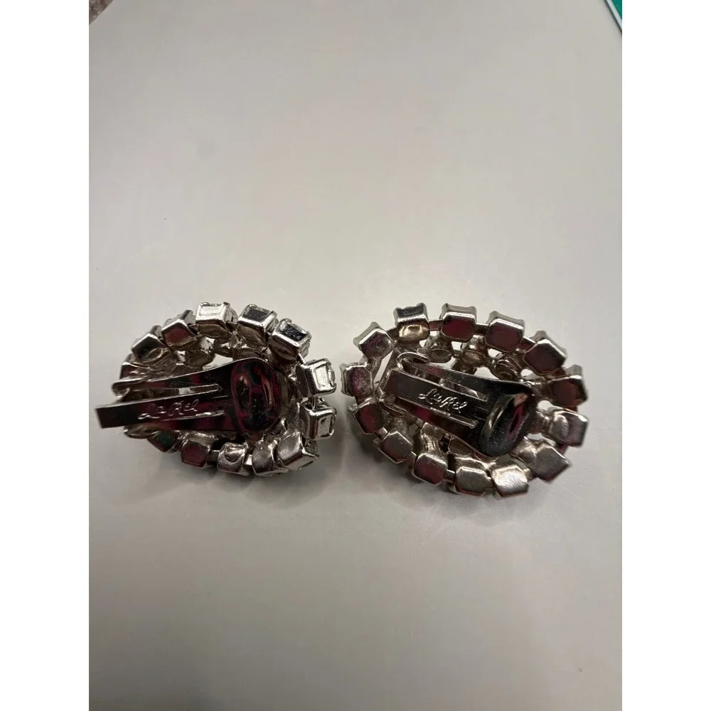 Le‎ Rel Vintage Silver Tone Clear Rhinestone Baguette Cluster Clip On Earrings